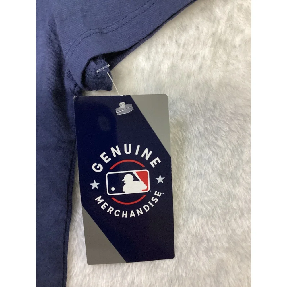 Atlanta Braves Girls Navy Blue Glitter Skyline Baseball T-Shirt Size L 10/12 NEW